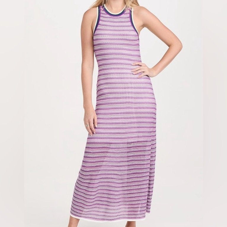 Veronica Beard Sunvant Knit Maxi Dress Xs Purple Multicolor Striped Designer